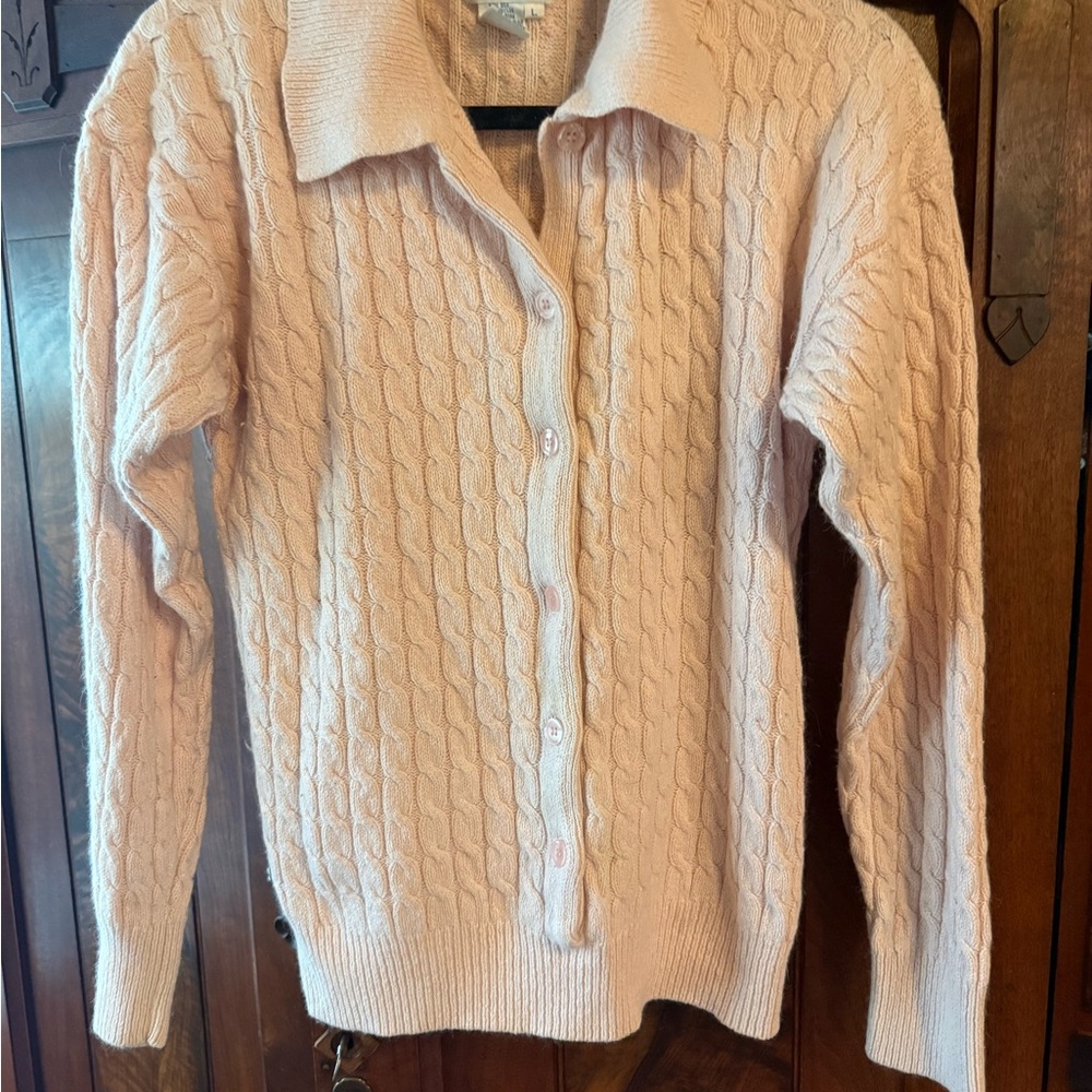 WinterSilks Soft Pink Cable Knit Cardigan